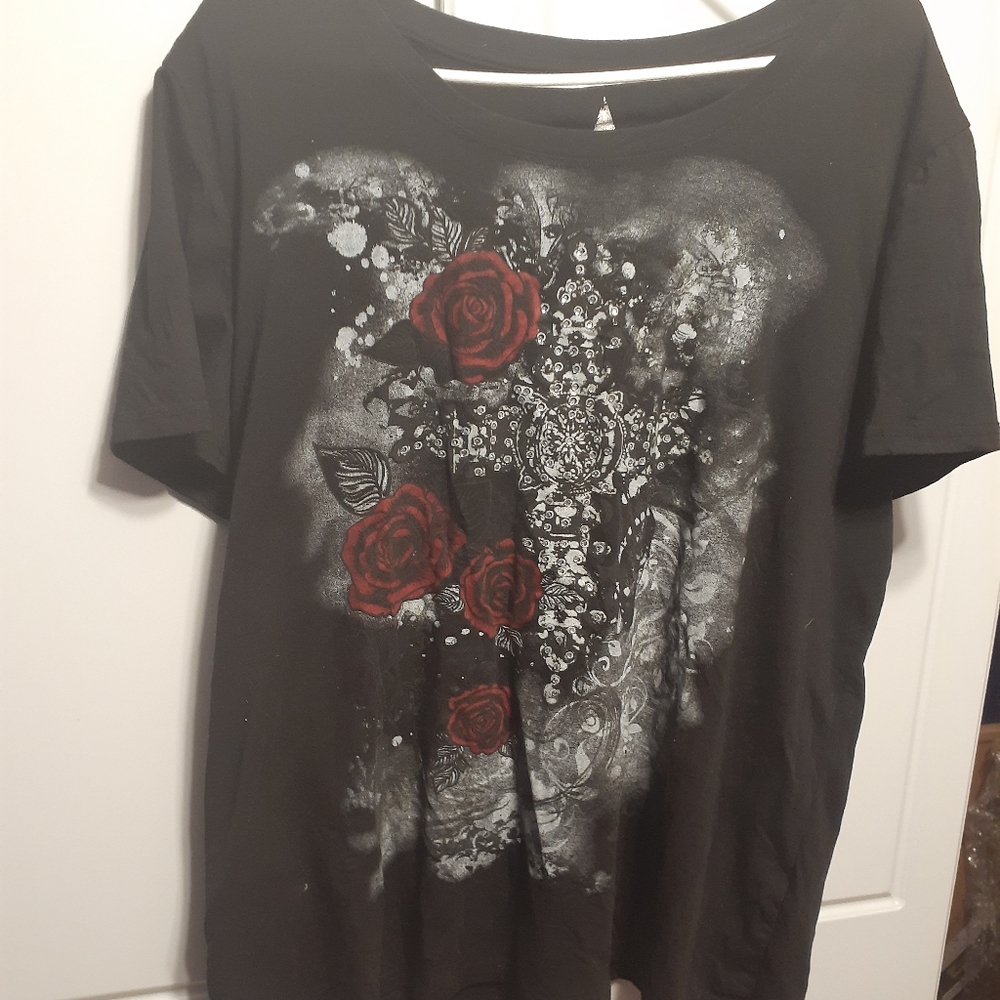 MXM Rhinestone Cross & Roses Tee